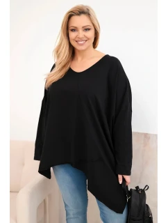 Dámská bavlněná blůza Plus Size s asymetrickým spodním lemem a výstřihem do V černá