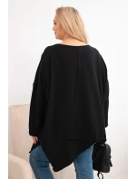 Dámská bavlněná blůza Plus Size s asymetrickým spodním lemem a výstřihem do V černá Dámská bavlněná blůza Plus Size s asymetrickým spodním lemem a výstřihem do V černá