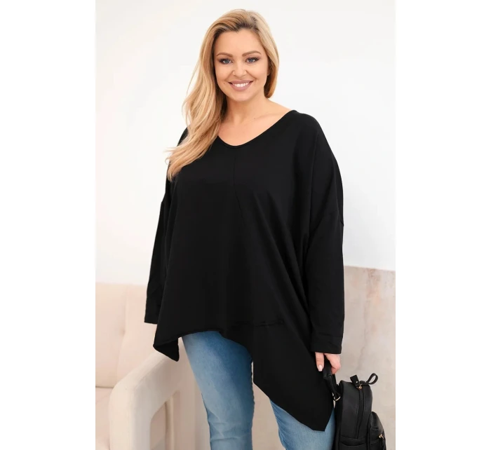 Dámská bavlněná blůza Plus Size s asymetrickým spodním lemem a výstřihem do V černá Dámská bavlněná blůza Plus Size s asymetrickým spodním lemem a výstřihem do V černá