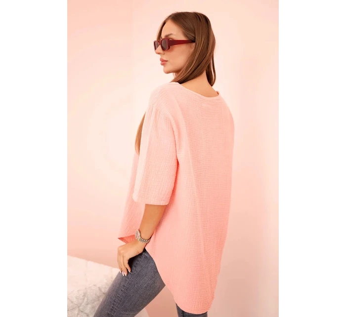 Dámská mušelínová košile s knoflíkem meruňka Dámská mušelínová košile s knoflíkem meruňka