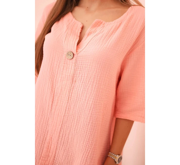 Dámská mušelínová košile s knoflíkem meruňka Dámská mušelínová košile s knoflíkem meruňka