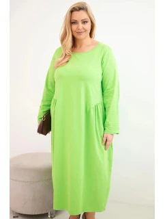 Dámská sukně Plus Size bavlněná s dlouhým rukávem a nařasením v pase světle zelená