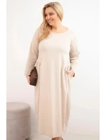 Dámská sukýnka Plus Size bavlněná s dlouhým rukávem a nařasením v pase béžová