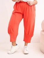 Dámské kalhoty Plus Size s nízkým sedem a gumou v pase korálové