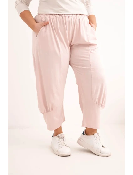 Dámské kalhoty Plus Size s nízkým sedem a gumou v pase tmavě pudrově růžové Dámské kalhoty Plus Size s nízkým sedem a gumou v pase tmavě pudrově růžové
