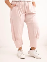 Dámské kalhoty Plus Size s nízkým sedem a gumou v pase tmavě pudrově růžové