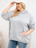 Dámská mikina Plus Size s kapucí a potiskem šedá