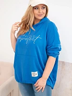 Dámská mikina Plus Size s kapucí a potiskem chabrová