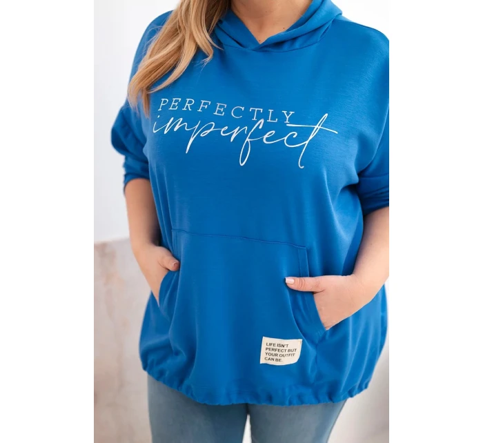 Dámská mikina Plus Size s kapucí a potiskem chabrová Dámská mikina Plus Size s kapucí a potiskem chabrová