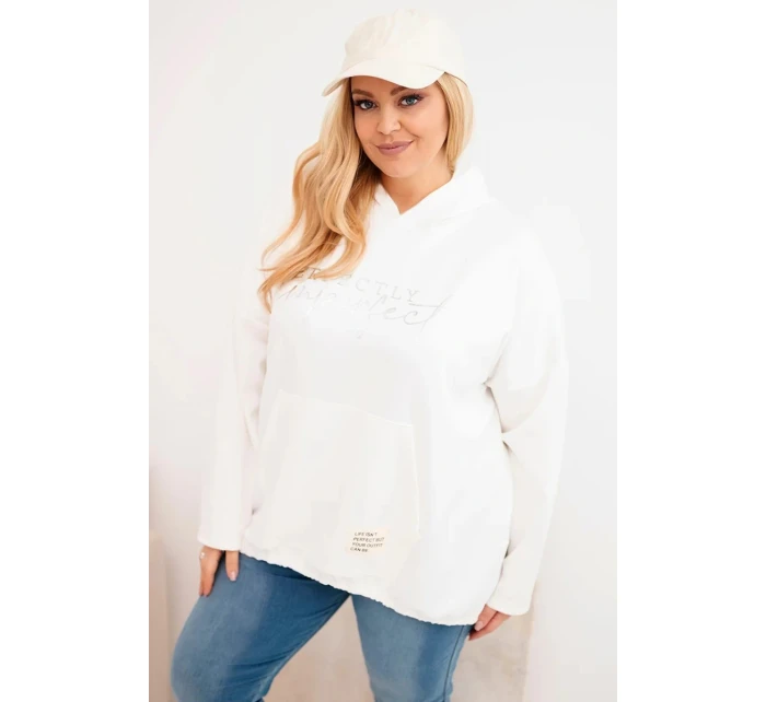Dámská mikina Plus Size s kapucí a potiskem ecru Dámská mikina Plus Size s kapucí a potiskem ecru