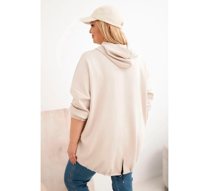 Dámská mikina Plus Size s kapucí a potiskem béžová Dámská mikina Plus Size s kapucí a potiskem béžová
