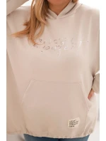 Dámská mikina Plus Size s kapucí a potiskem béžová Dámská mikina Plus Size s kapucí a potiskem béžová