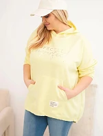 Dámská mikina Plus Size s kapucí a potiskem žlutá