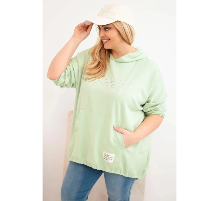 Dámská mikina Plus Size s kapucí a potiskem mátová Dámská mikina Plus Size s kapucí a potiskem mátová