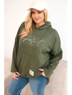 Dámská mikina Plus Size s kapucí a potiskem khaki