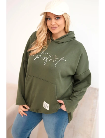 Dámská mikina Plus Size s kapucí a potiskem khaki Dámská mikina Plus Size s kapucí a potiskem khaki