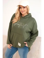 Dámská mikina Plus Size s kapucí a potiskem khaki Dámská mikina Plus Size s kapucí a potiskem khaki