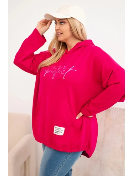 Dámská mikina Plus Size s kapucí a potiskem fuchsie Dámská mikina Plus Size s kapucí a potiskem fuchsie