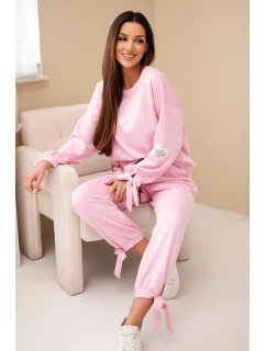 Dámská sada z viskózy s mašlemi máslová cukrová růžová