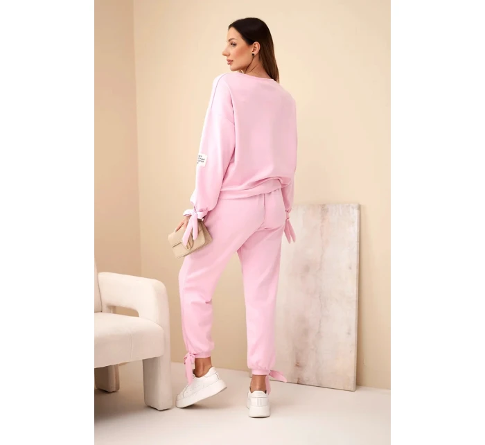 Dámská sada z viskózy s mašlemi máslová model 21937972 růžová - K-Fashion Dámská sada z viskózy s mašlemi máslová model 21937972 růžová - K-Fashion