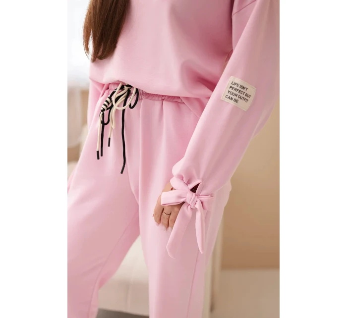 Dámská sada z viskózy s mašlemi máslová model 21937972 růžová - K-Fashion Dámská sada z viskózy s mašlemi máslová model 21937972 růžová - K-Fashion