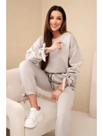 Dámský komplet z viskózy s vázáním máslový tmavě béžový