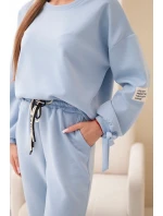 Komplet dámský máslový z viskózy s vázáním modrý