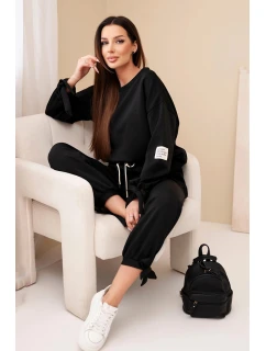 Komplet dámský máslový z viskózy s vázáním černý