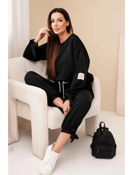 Komplet dámský máslový z viskózy s vázáním černý Komplet dámský máslový z viskózy s vázáním černý