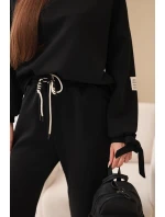 Komplet dámský máslový z viskózy s vázáním černý Komplet dámský máslový z viskózy s vázáním černý