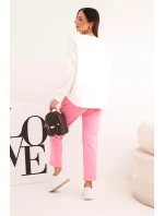 Dámský komplet máslový s kontrastní kapsou světle růžový