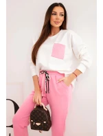 Dámský komplet máslový s kontrastní kapsou světle růžový