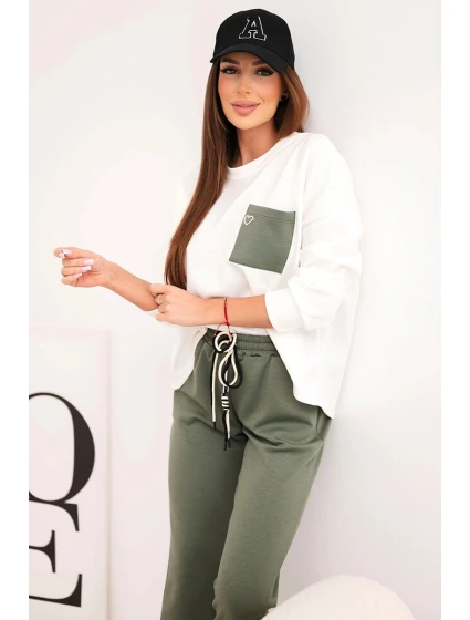 Dámský set máslový s kontrastní kapsou khaki Dámský set máslový s kontrastní kapsou khaki