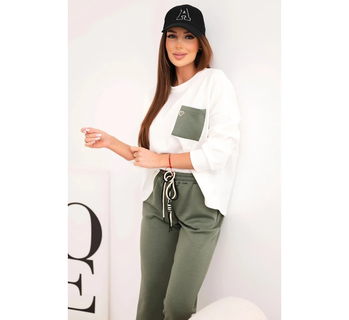 Dámský set máslový s kontrastní kapsou khaki Dámský set máslový s kontrastní kapsou khaki