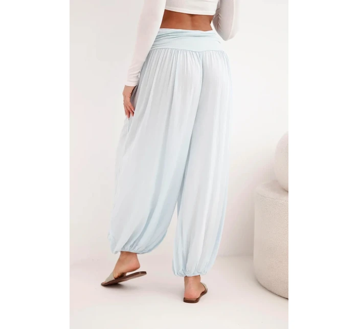 Dámské viskózové kalhoty s širokými nohavicemi a volánky béžový Dámské viskózové kalhoty s širokými nohavicemi a volánky béžový