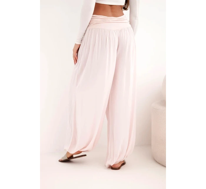 Dámské viskózové kalhoty s širokými nohavicemi a volánky béžový Dámské viskózové kalhoty s širokými nohavicemi a volánky béžový