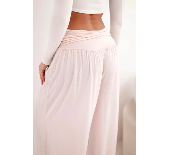 Dámské viskózové kalhoty s širokými nohavicemi a volánky béžový Dámské viskózové kalhoty s širokými nohavicemi a volánky béžový