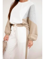 Dámský komplet s volnou mikinou a kalhotami s širokým nohavicemi camelový