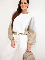 Dámský komplet s volnou mikinou a kalhotami s širokým nohavicemi camelový