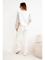 Dámský komplet máslo s volnou mikinou a kalhotami s širokým nohavicí béžový