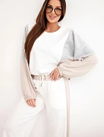 Dámský komplet máslo s volnou mikinou a kalhotami s širokým nohavicí béžový