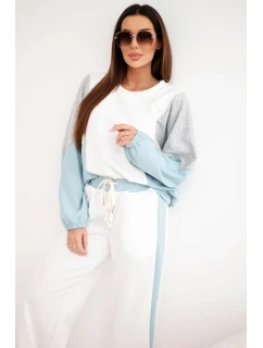 Dámská souprava s volnou mikinou a kalhotami s širokými nohavicemi mátová