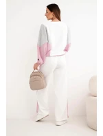 Dámská souprava s volnou mikinou a kalhotami s širokým nohavicím tmavě růžový