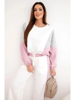 Dámská souprava s volnou mikinou a kalhotami s širokým nohavicím tmavě růžový