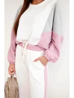 Dámská souprava s volnou mikinou a kalhotami s širokým nohavicím tmavě růžový