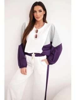 Dámský komplet máslíčko s volnou mikinou a kalhotami s širokým nohavicí tmavě fialový