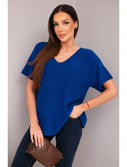 Dámská svetrková blůza s krátkým rukávem a véčkovým výstřihem chaberová Dámská svetrková blůza s krátkým rukávem a véčkovým výstřihem chaberová