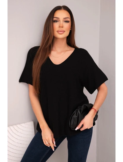 Dámská svetr s krátkým rukávem a výstřihem do V černá Dámská svetr s krátkým rukávem a výstřihem do V černá