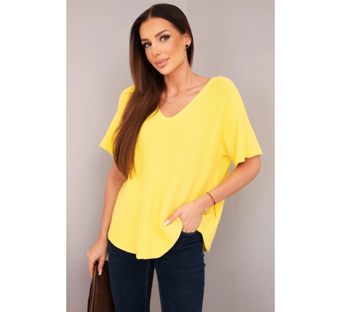 Dámská svetr s krátkým rukávem a výstřihem do V žlutá Dámská svetr s krátkým rukávem a výstřihem do V žlutá