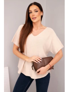 Dámská svetr s krátkým rukávem a výstřihem do V béžová